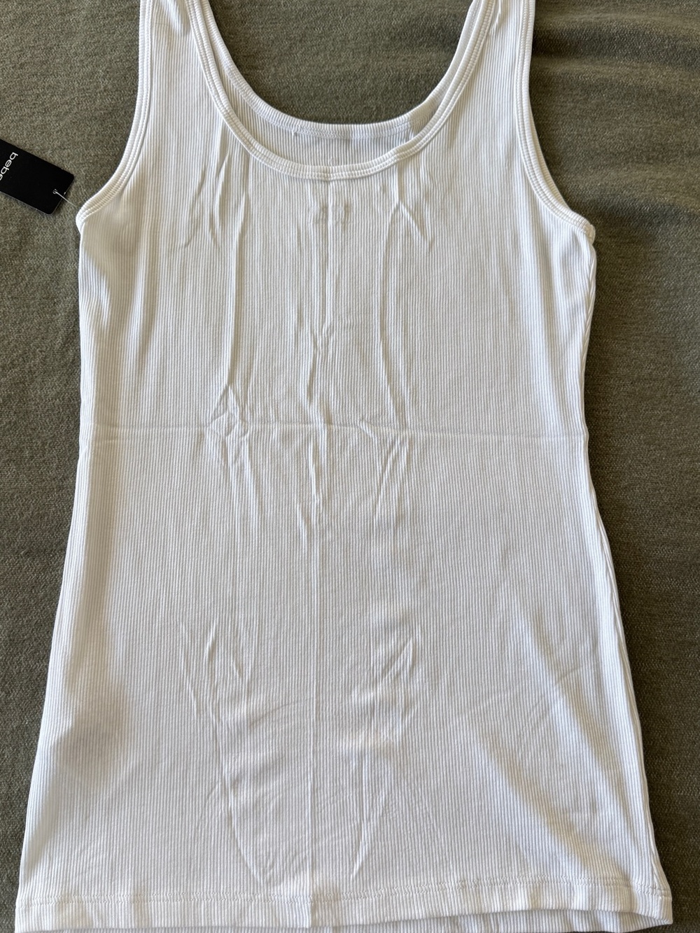bebe White Ribbed Tank Top with Rhinestone Logo - Picture 4 of 6